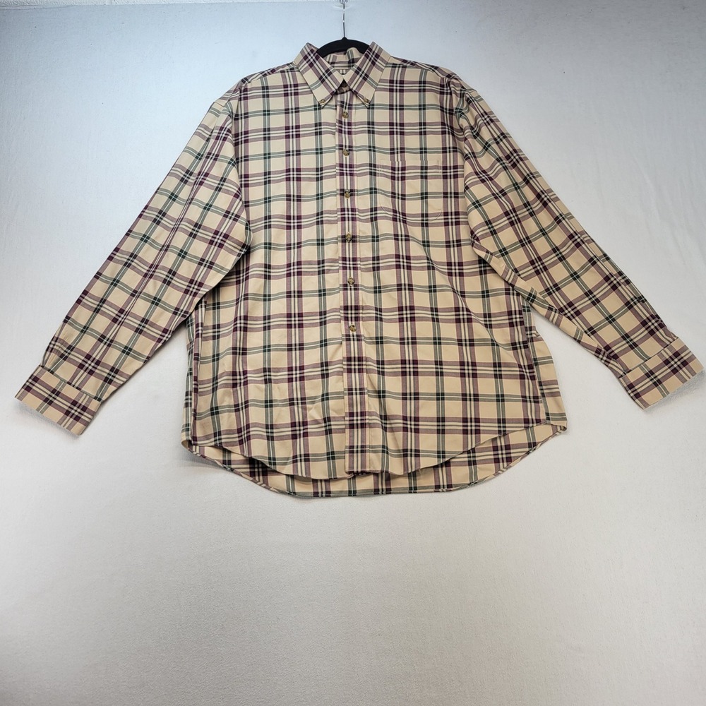 Brooks Brothers Button Down Shirt Mens Large Tan Plaid Supima Cotton Non-Iron